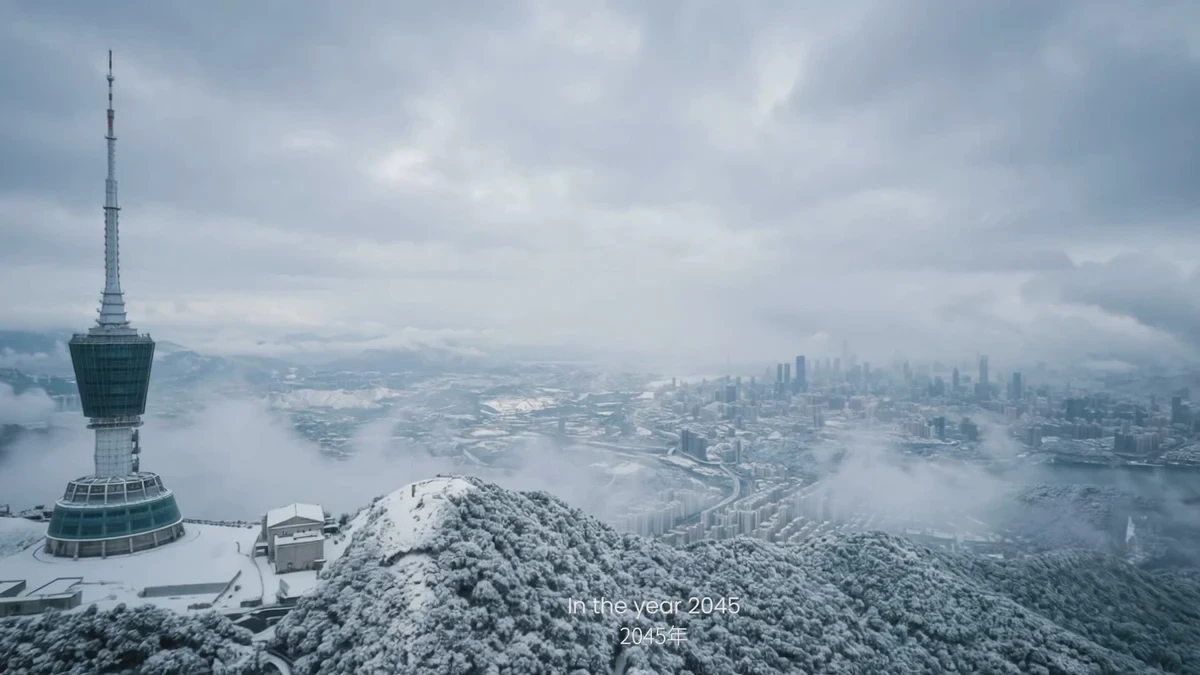 雪地城市空间与远景视点变化的案例画面
