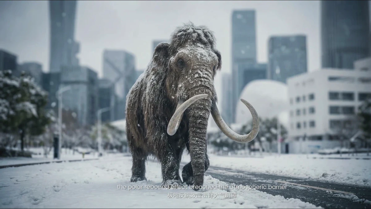雪地城市与巨型生物结合的概念片案例画面