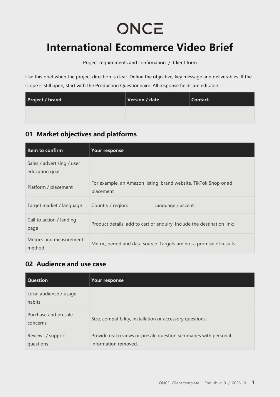Actual page from International Ecommerce Video Brief