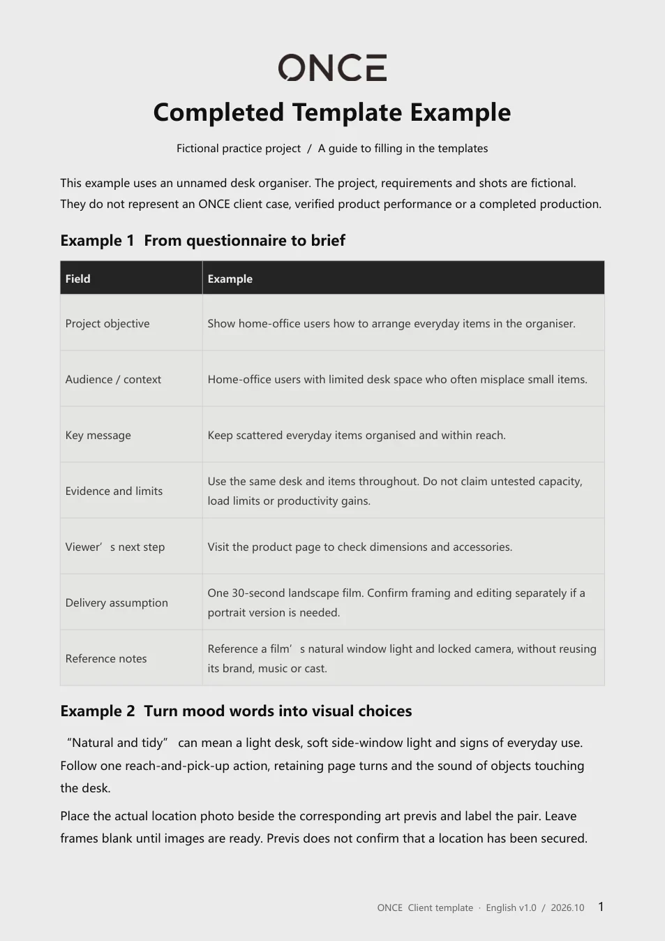 Actual page from Completed Template Example